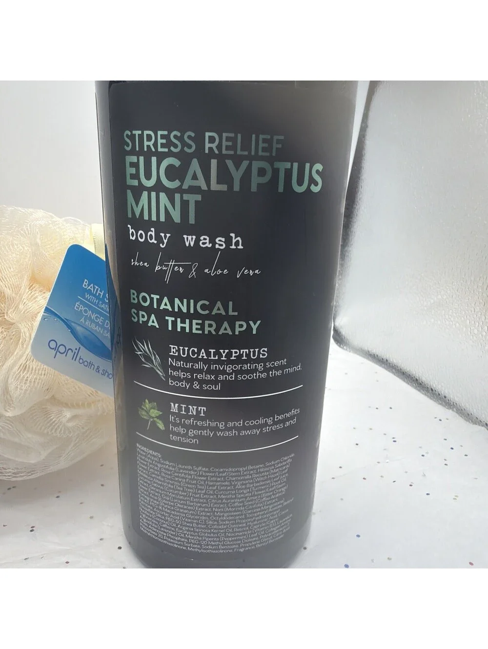 2 Pack Botanical Spa Therapy Eucalyptus Mint Body Wash 33oz Shea Aloe + Sponge